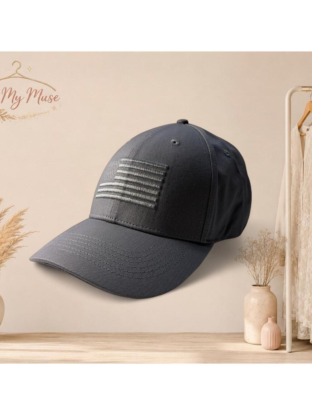 CYGTE Gray American Flag Cotton Baseball Cap with Black American Flag Patch